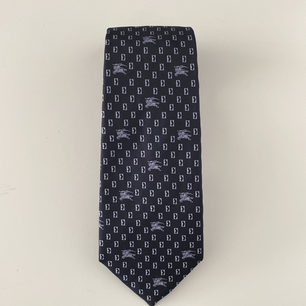 Burberry Navy Blue with Logo Silk Tie 👔